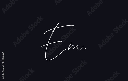 Stylish and elegant letter EM with dark blue background signature logo for company name or initial 
