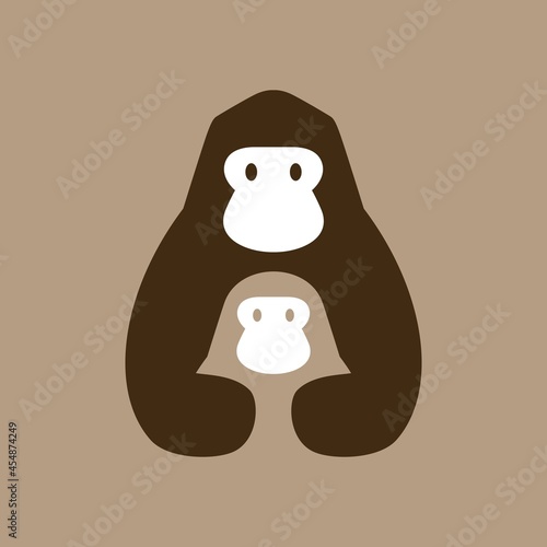gorilla mom and son negative space logo vector icon illustration