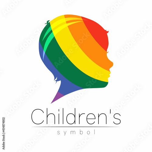 Child Vector Color Logo of Grow Up Kids.Silhouette profile human head. Concept logo for people, children, autism, kids, therapy, clinic, education.