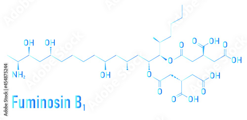 Fumonisin B1 mycotoxin molecule. Fungal toxin produced by some Fusarium molds, often present in corn and other cereals. Skeletal formula.