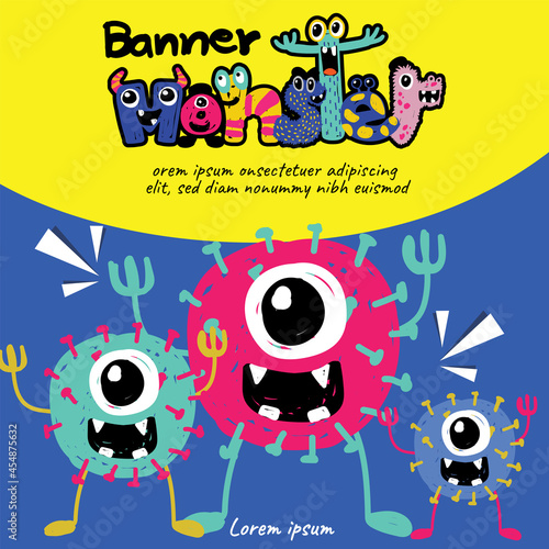 banner monster alien cute colorful happy smile vector illustration design character 17