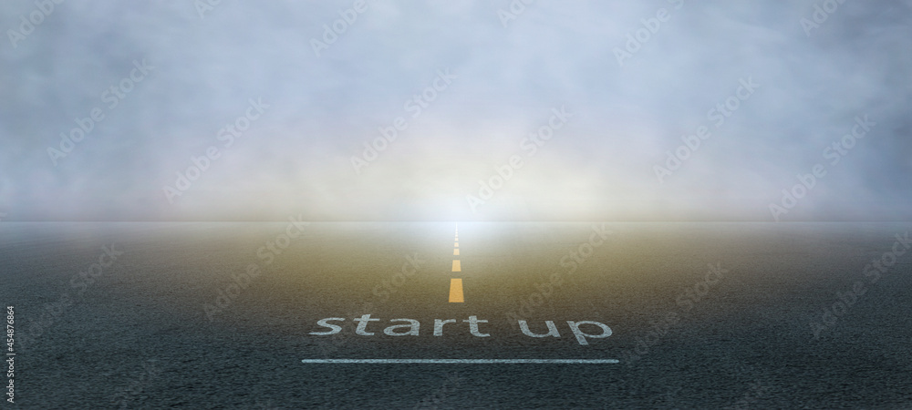 The startup, small business owner on the asphalt road, get ready on starting the highway concept for business planning. - obrazy, fototapety, plakaty 