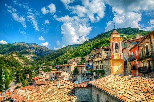 The Village of Luceram with the Bell Tower of Chapelle Saint-Jean, Alpes-Maritimes, Provence, France photo