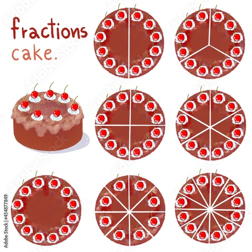 Bild auf Leinwand set of cake chocolate shaped fractions Hand Drawn colorful