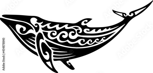 Humpback Whale tattoo tribal stylised maori design. Polynesian simple vector illustration.