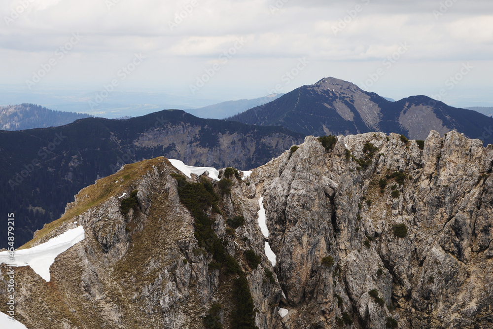 View from Kreuzeck mountain to Bavarian Alps, Upper Bavaria, Germany
