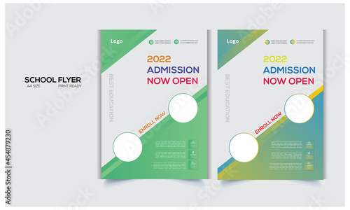 School Admission Flyer Design Template with photo space. 
