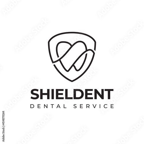 shieldent dental service logo, line art of shield and tooth vector