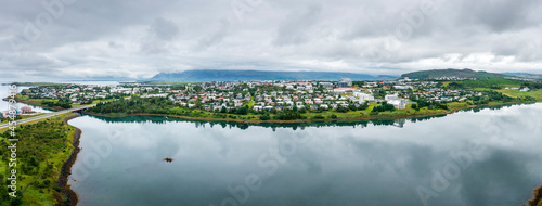 Panorama aerial view over Gravarvogur bay and residential neighborhood in Reykjavik photo