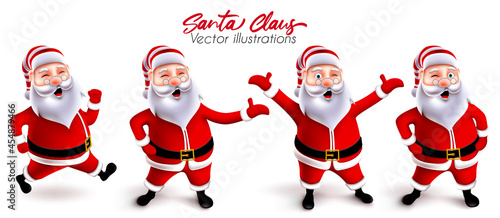 Santa claus christmas character vector set. Santa claus 3d jolly characters in running, standing and cheerful post and gestures for xmas collection design. Vector illustration.
