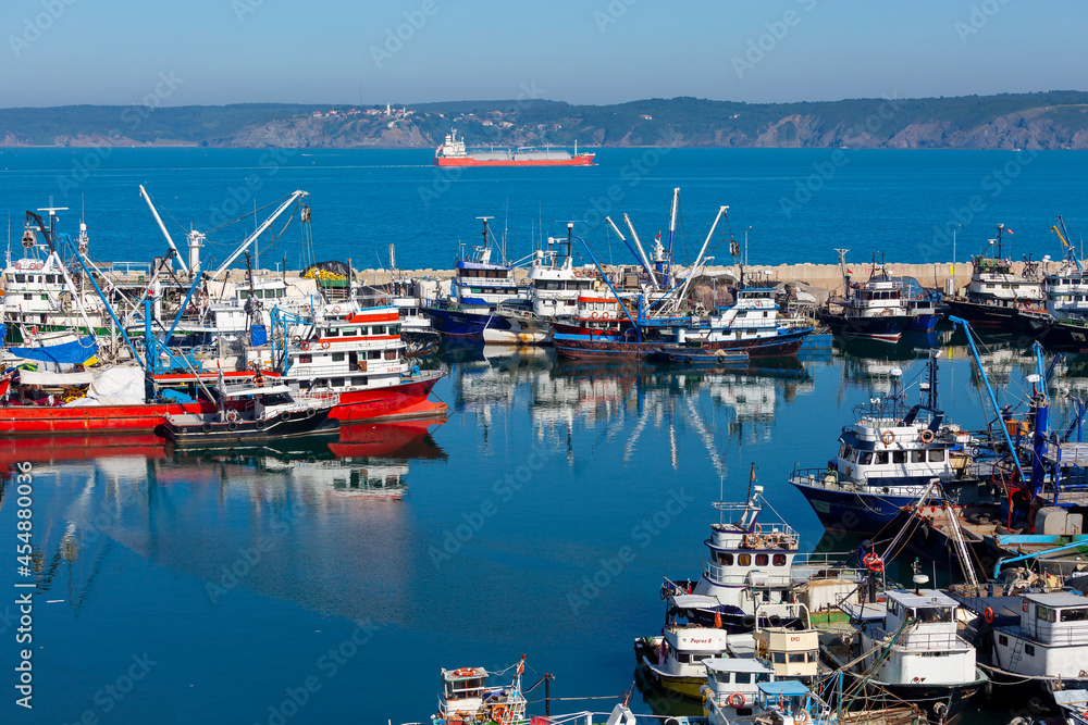 istanbul, Turkey, February 4, 2017: fishing season is open repaired fishing nets and fishermen are ready to go to sea