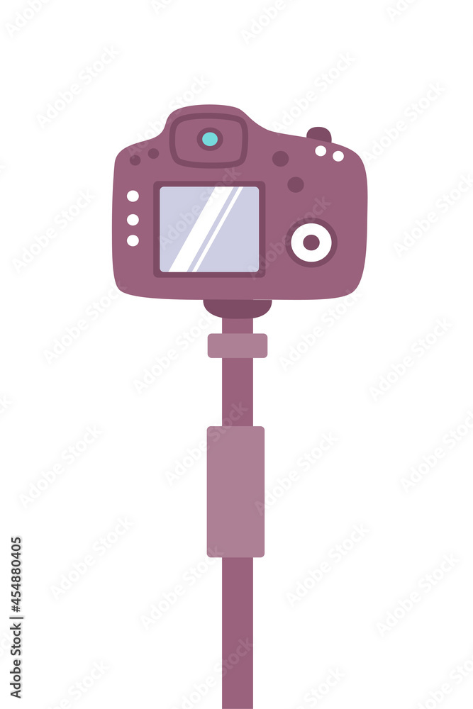 Video photo camera on tripod for recording video or taking photo vector flat illustration Video photo camera on tripod for recording video or taking photo vector flat illustration