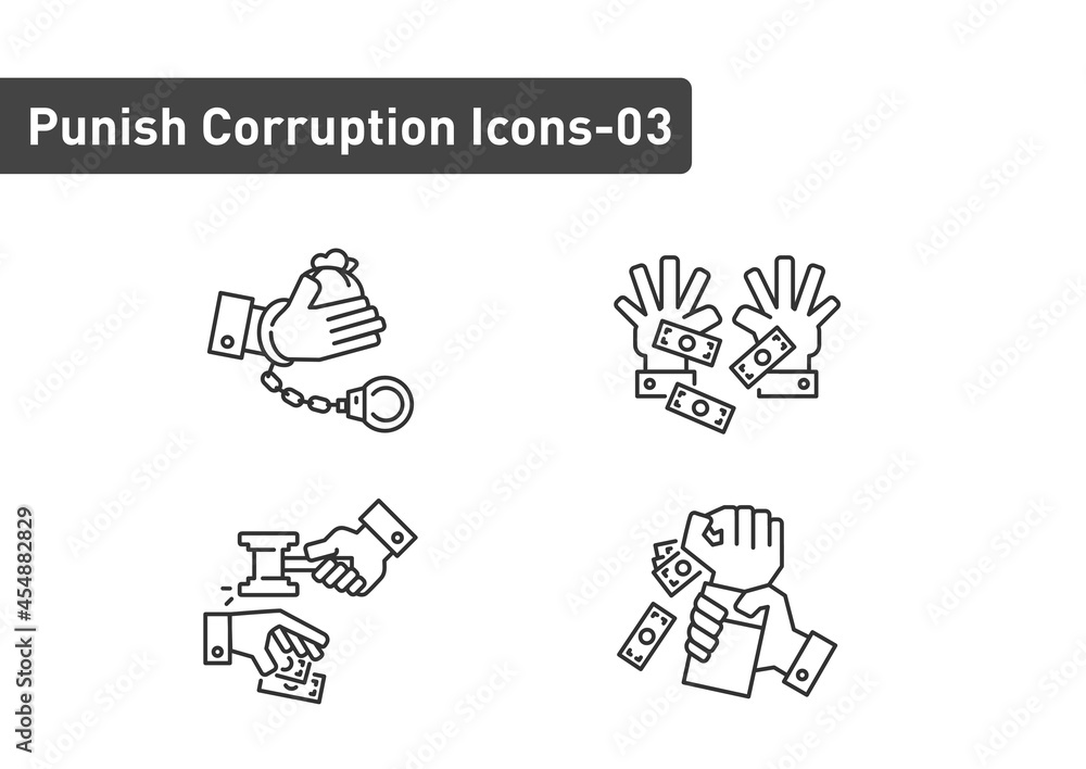 Corruption and punishment outline icon set isolated on white background ep03