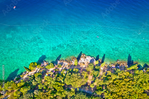 Fototapeta Naklejka Na Ścianę i Meble -  Idyllic turquoise beach aerial view, Malinska on Island of Krk