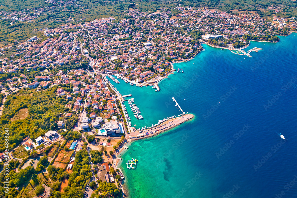 Town of Malinska coastline aerial view, Island of Krk