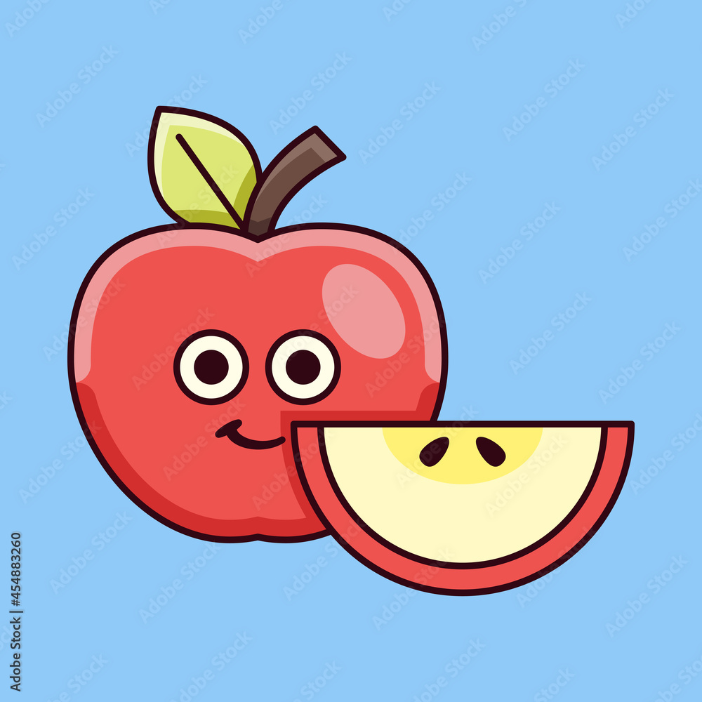 Obraz premium Cute Apple with Sliced Apple Illustration