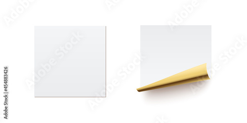 Paper stickers curl golden corner set, blank page with curved rolled glossy gold edge