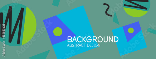 Abstract background. Blocks, lines, triangles, circles composition. Techno or business concept for wallpaper, banner, background, landing page