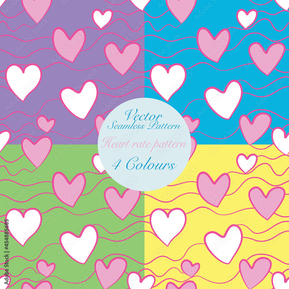 Pink white Heart rate on doodle line vector seamless pattern Pink white Heart rate on doodle line vector seamless pattern