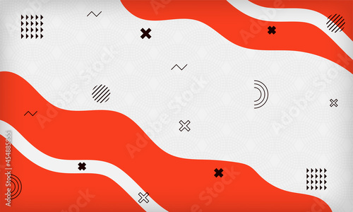 Abstract wave geometric memphis background with red and white color. Modern minimal trendy design template. Can use for banner, poster, card, or flyer.
