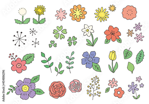 手描きの花イラストのセット（カラー）