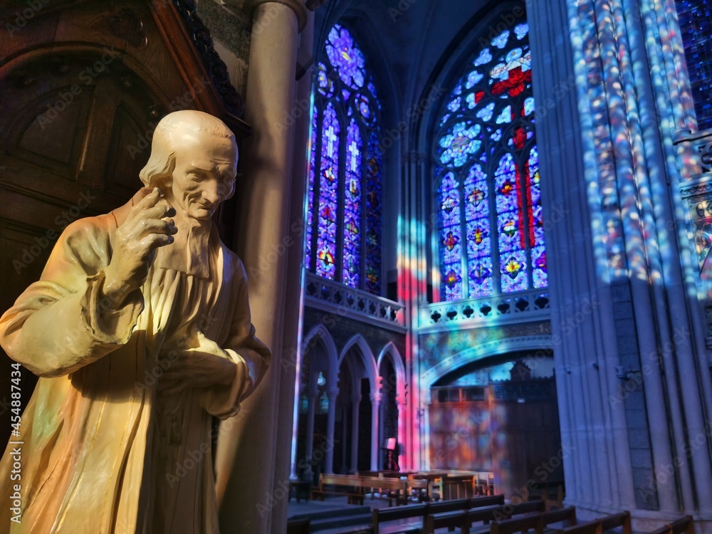 Statue of the holy priest of Ars in the basilica of Pontmain, northern France