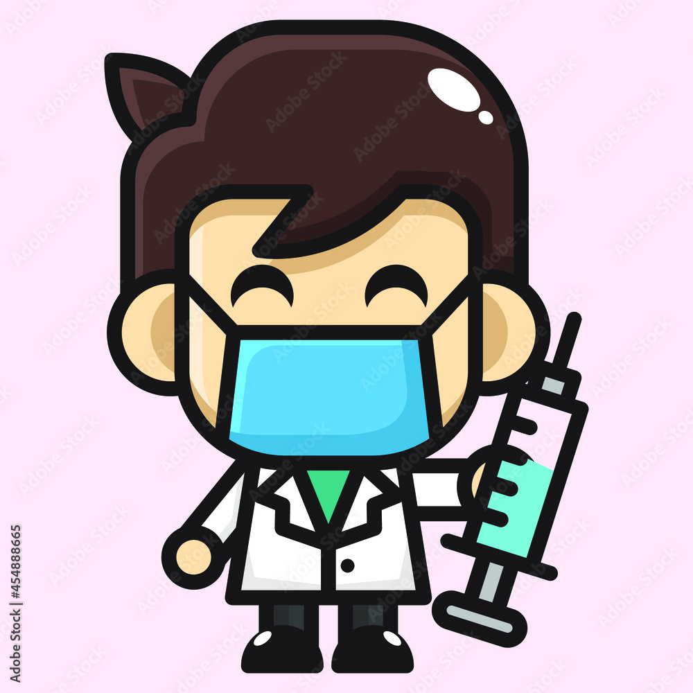 cute doctor cartoon illustration vector graphic