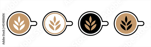 Coffee latte art icon. Coffee cup latte art icons vector set.