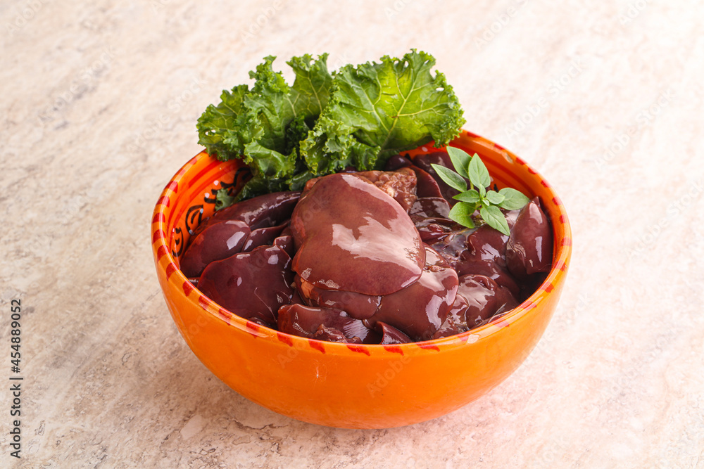 Raw chicken liver in the bowl Raw chicken liver in the bowl