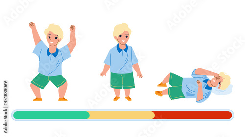 Boy Mood Laughing  Smiling And Offended Cry Vector. Little Kid Boy  Happy Play  Stand With Smile  Laying On Floor And Sobbing. Character Child Negative And Positive Emotion Flat Cartoon Illustration