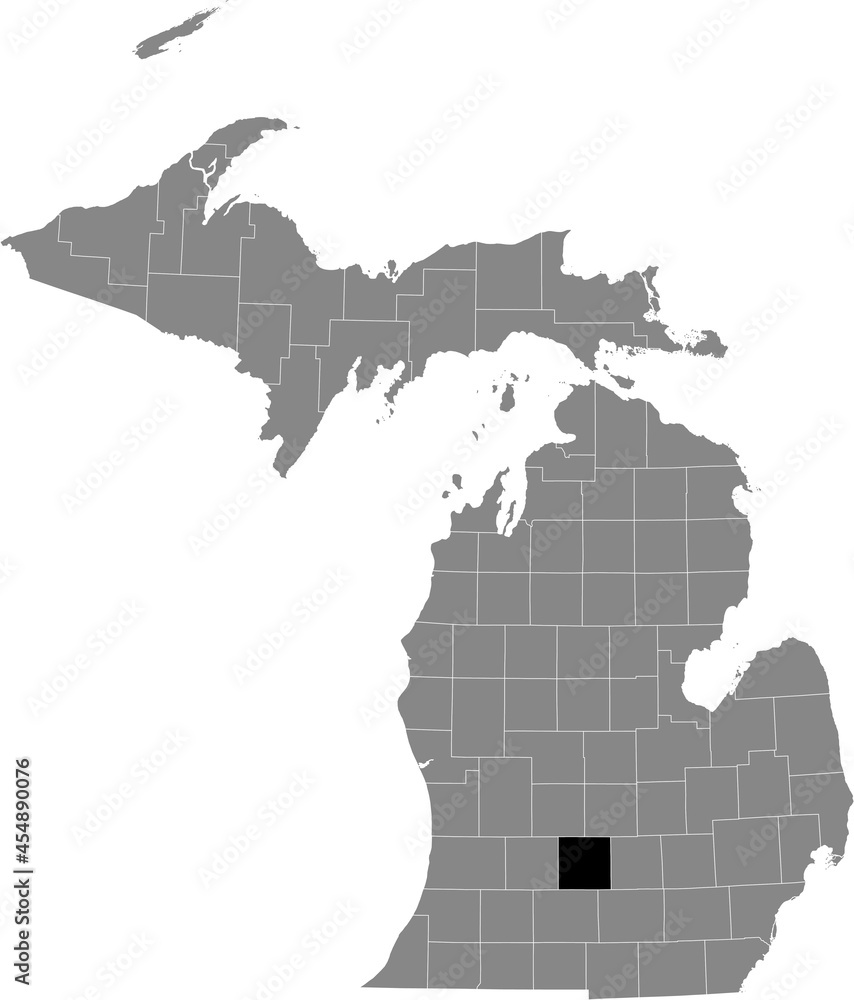 Obraz premium Black highlighted location map of the Eaton County inside gray map of the Federal State of Michigan, USA