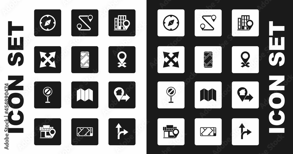 Set Location with house, City map navigation, Road traffic sign, Compass, Route location, and Stop icon. Vector Set Location with house, City map navigation, Road traffic sign, Compass, Route location, and Stop icon. Vector