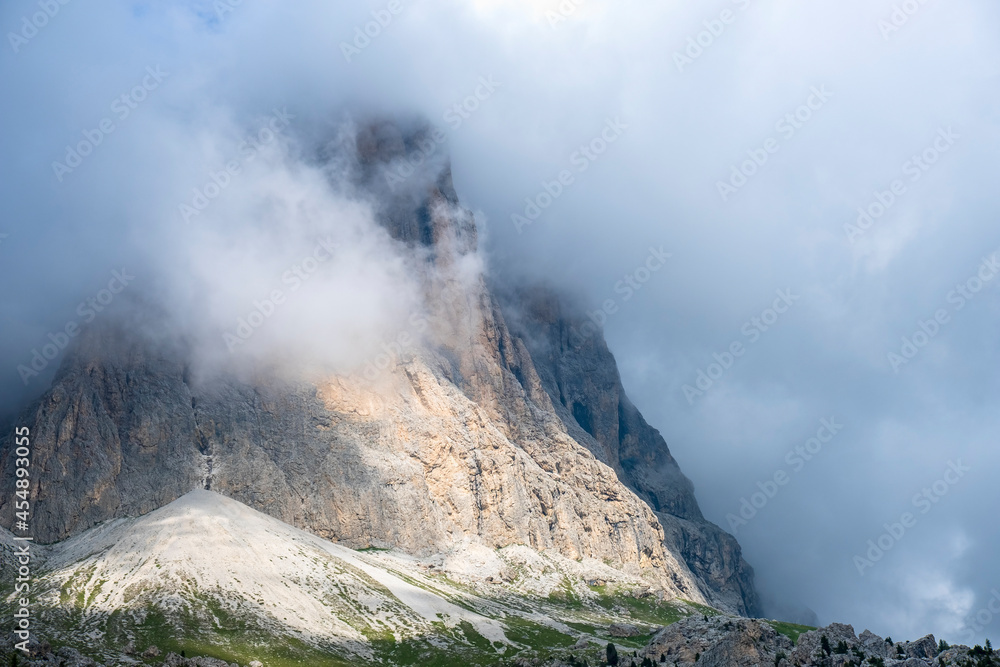 Mountain view with low clouds