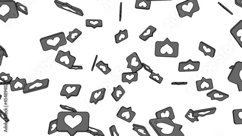 Gray heart icons on white background. Toon style illustration for background. 