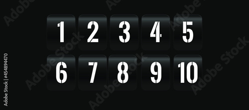 Countdown clock counter timer. Vector icon on white background. Collection of mechanical flip countdown numbers. Timer, scoreboard. 10 eps