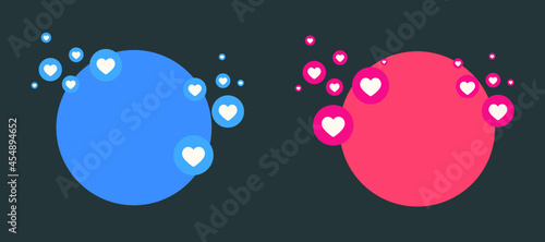 Social media app with speech bubbles and hearts. Valentine day. love concept. Gift, message for lover. Space for text. Wide banner on black background.
