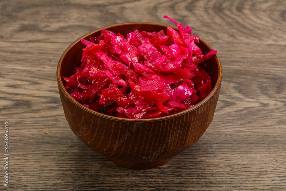 Marinated red cabbage in the bowl Marinated red cabbage in the bowl