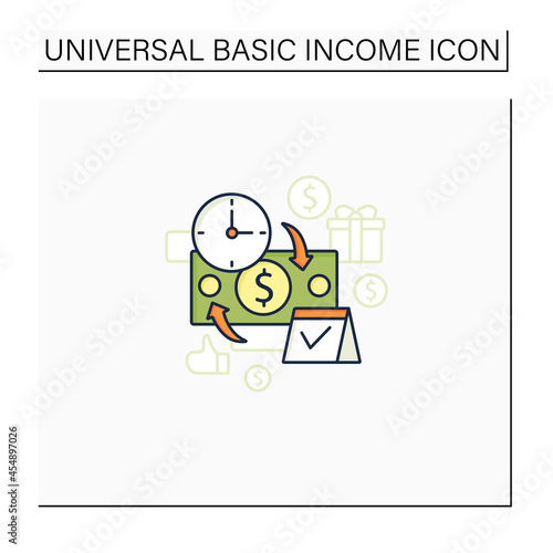 Periodic payment color icon. Recurring payments. Contribute funds as scheduled. Universal basic income concept. Isolated vector illustration