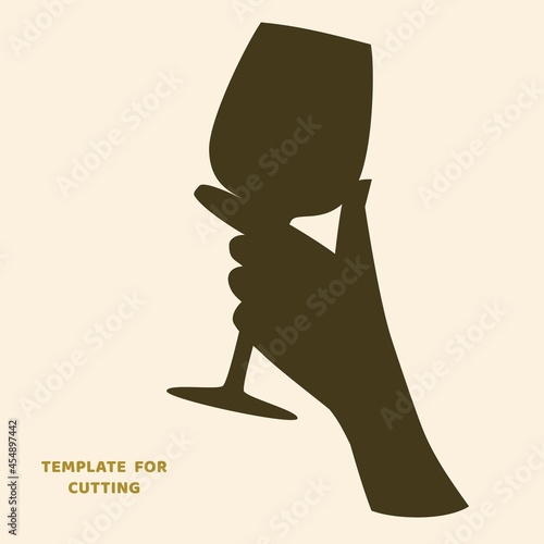 Template for laser cutting, wood carving, paper cut. Silhouettes for cutting. Woman holding a wine glass vector stencil