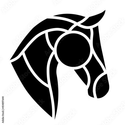 Horse or pony head silhouette black on white. Equine vector logo. Vector equestrian illustration. Hand drawn trend style. For web or print art cartoon symbol.