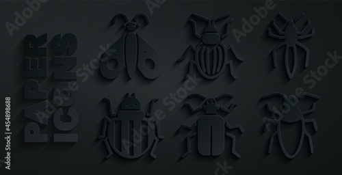 Set Chafer beetle, Spider, Colorado, Cockroach, and Butterfly icon. Vector