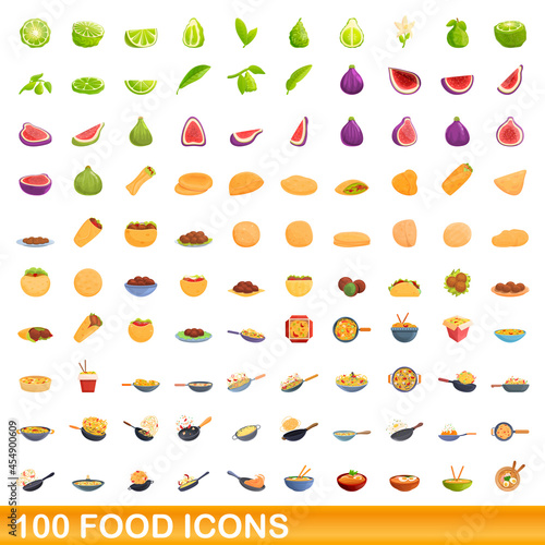 100 food icons set. Cartoon illustration of 100 food icons vector set isolated on white background