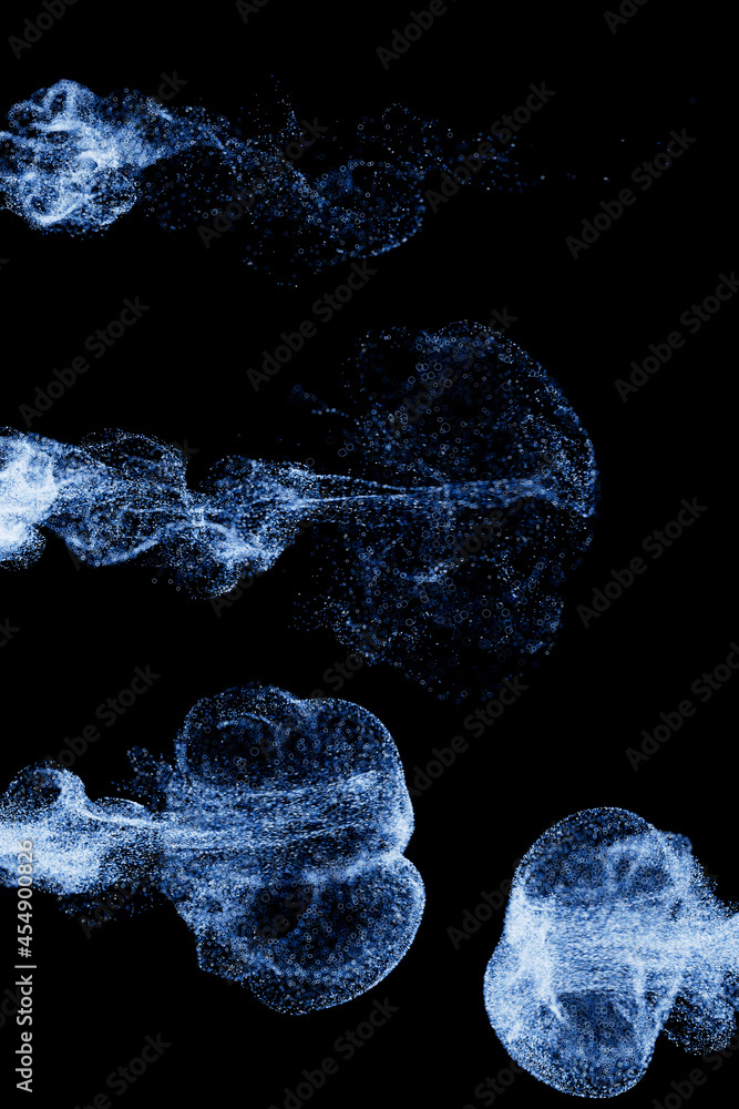3d render of blue exploding with particles and depth of field. Warm bright flame. Detailed simulation. 3d render of blue exploding with particles and depth of field. Warm bright flame. Detailed simulation.