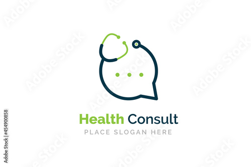 Doctor talk logo design template. Stethoscope isolated on bubble chat symbol