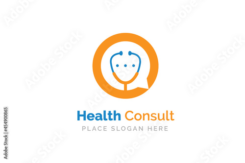 Doctor talk logo design template. Stethoscope isolated on bubble chat symbol
