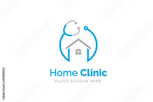 Home clinic logo design with stethoscope icon
