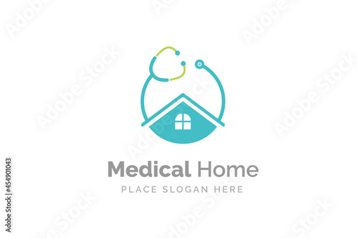 doctor home logo design with stethoscope icon