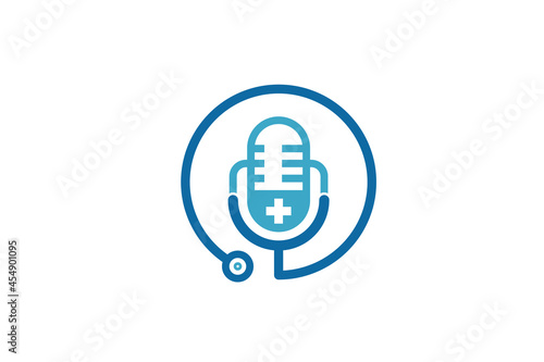 Medical podcast logo design. Stethoscope and microphone illustration symbol