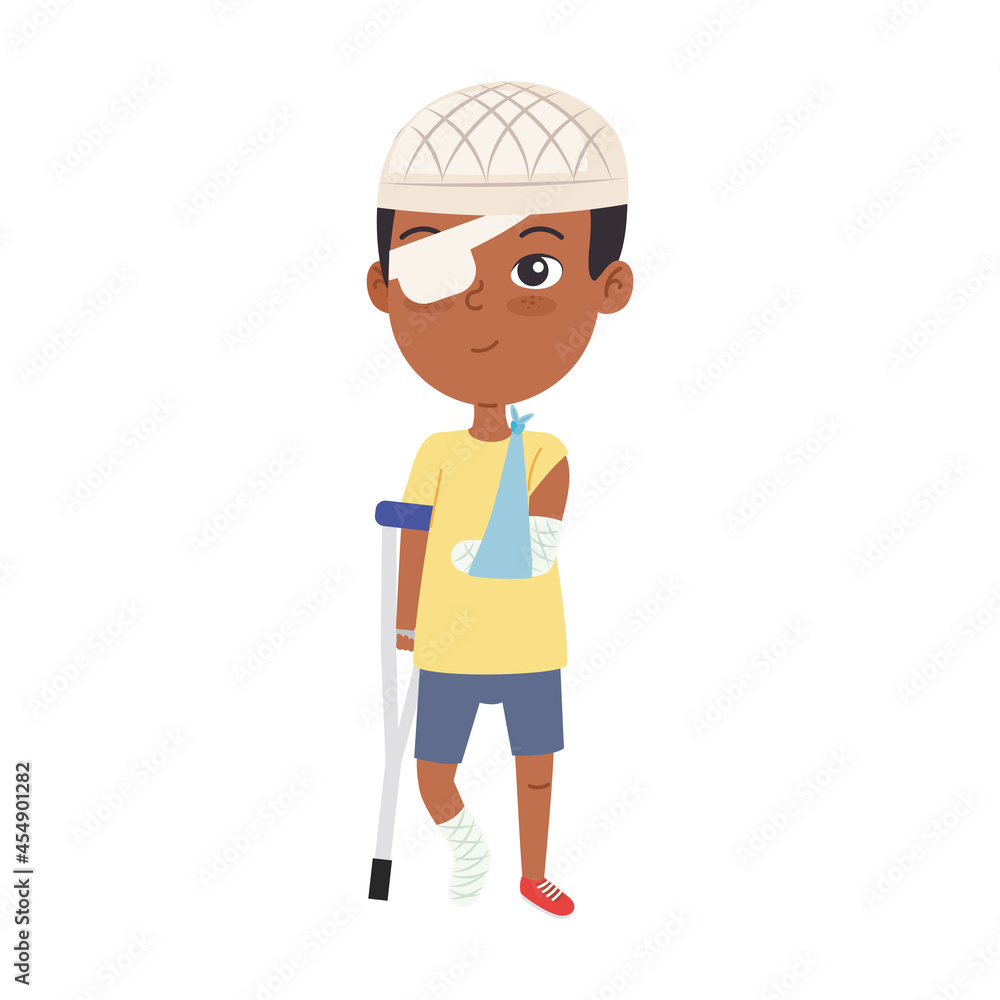 boy with broken leg and arm