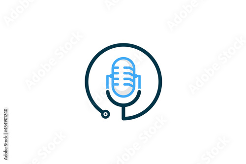 Medical podcast logo design. Stethoscope and microphone illustration symbol